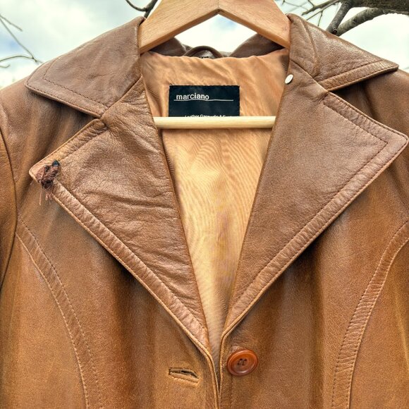 Vintage Marciano buffalo leather single-breasted trench coat - Picture 5 of 12